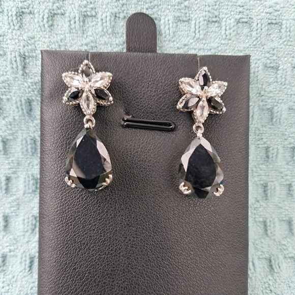 Black Tourmaline, Spinel & Topaz Natural Gemstone Dangle Earrings - Picture 5 of 8